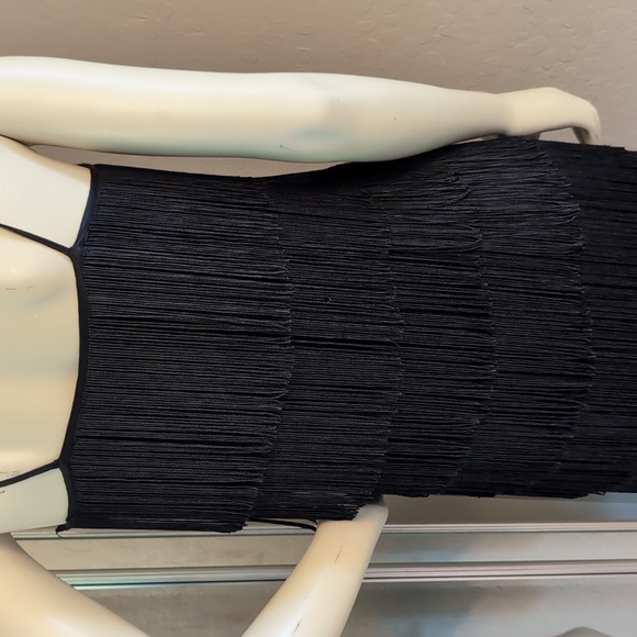 French Connection Flapper Fringe Style Little Black Dress Spaghetti Straps - Picture 7 of 14